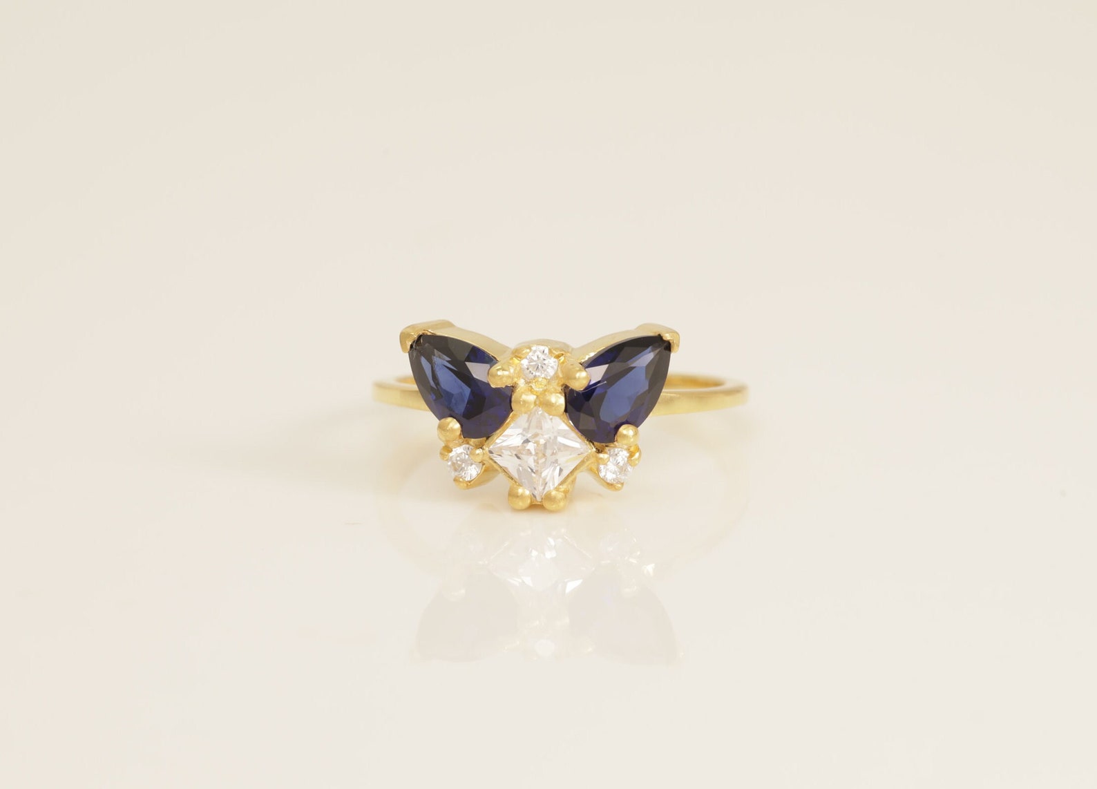 Blue Sapphire Cluster Engagement Ring, Diamond Cluster Ring, Cluster Engagement Ring Gift for Women, September Birthstone Gift
